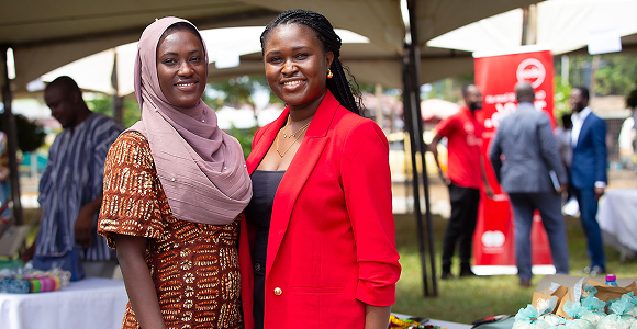 Student platform members at an event